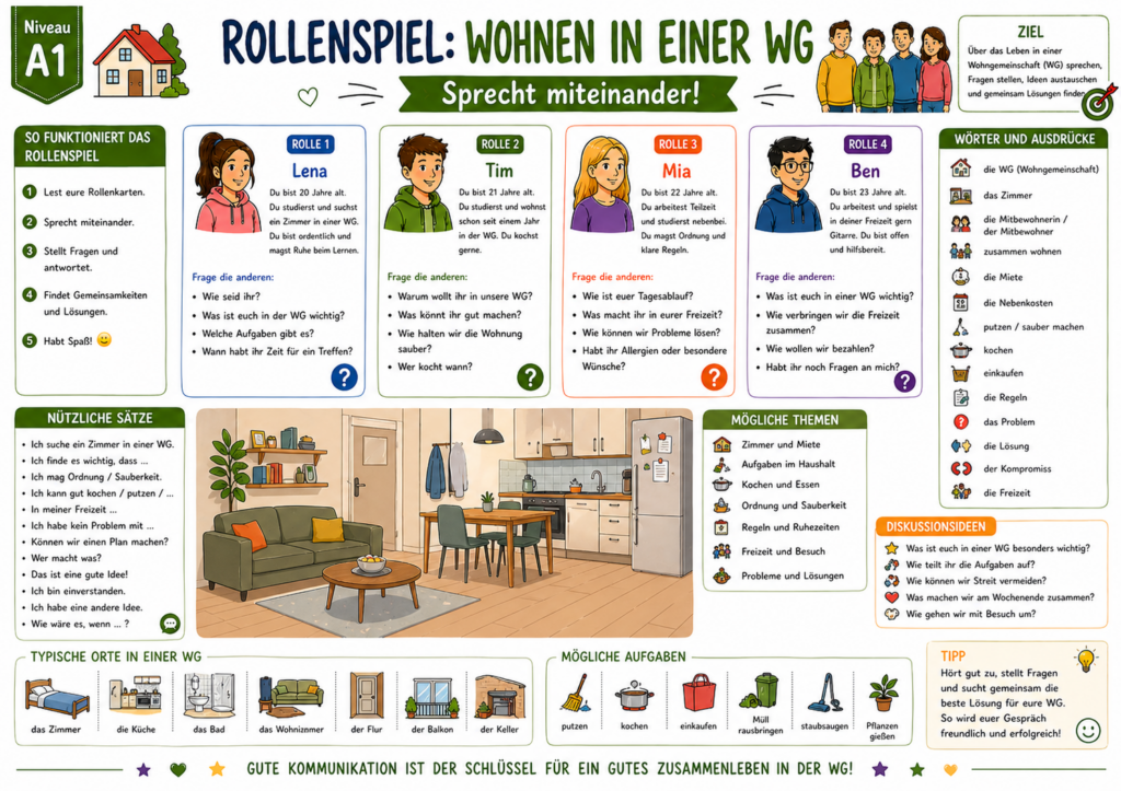 Rollenspiel A1 Wohnen in einer WG 6. Lektion Dl1